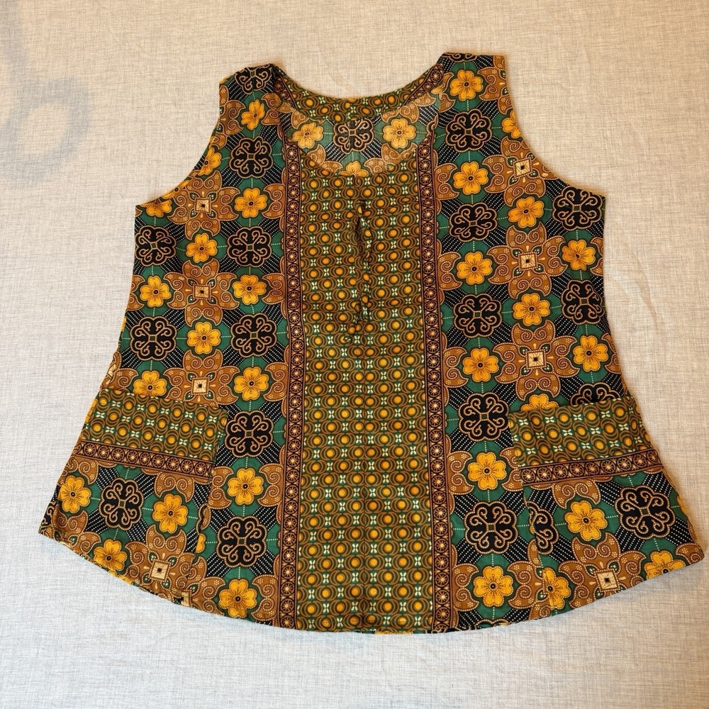 VTG Batik African Ankara Print Sleeveless Top Blouse Women S Tank Peplum Pockets